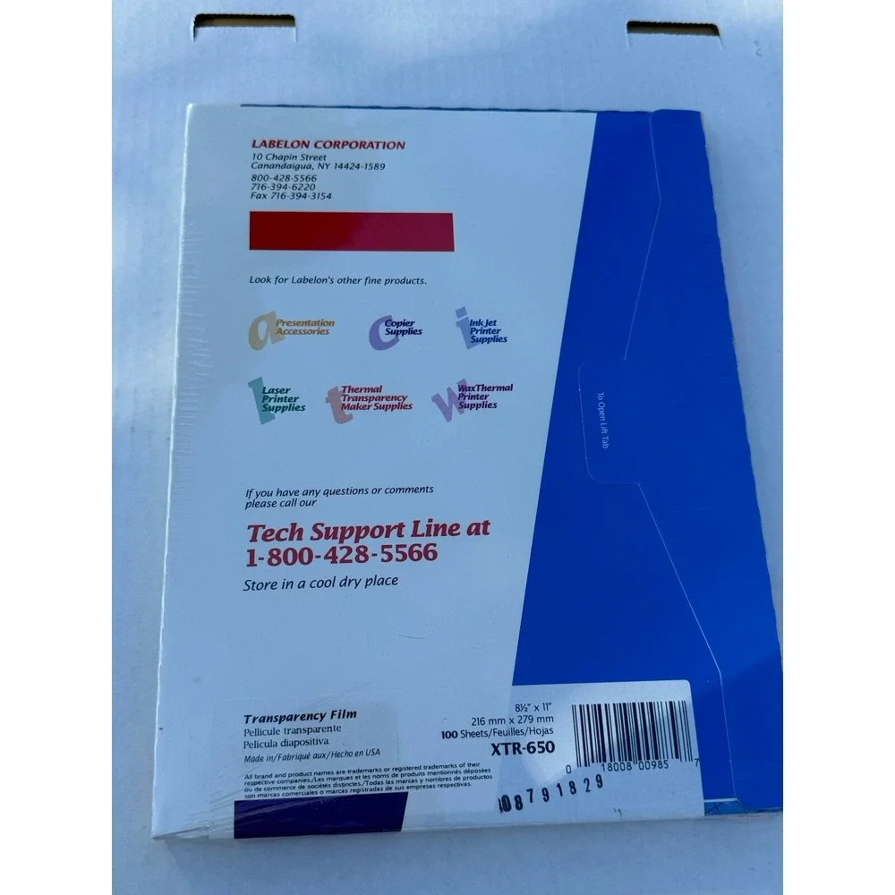 Labelon XTR-650 Transparency Film Unstriped Clear 8.5x11 Copier 100 Sheets NEW